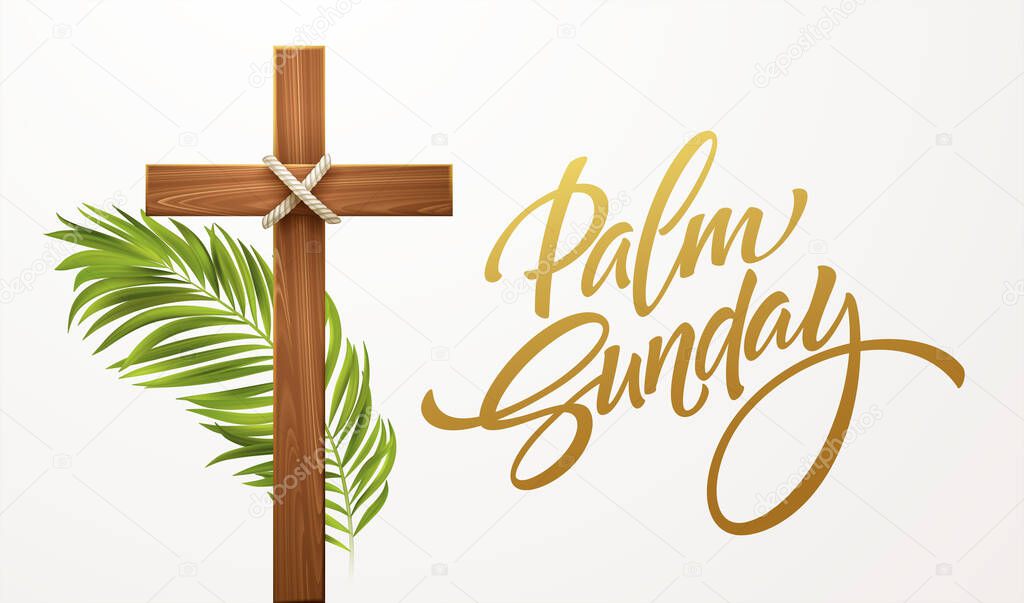 Christian Cross. Congratulations on Palm Sunday, Easter and the Resurrection of Christ. Vector illustration