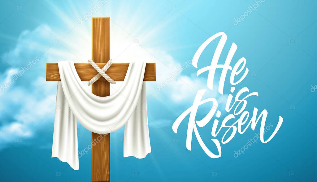 Christian Cross. Congratulations on Palm Sunday, Easter and the Resurrection of Christ. Vector illustration