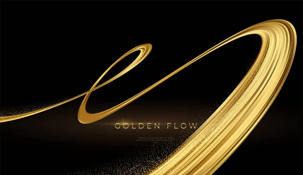Σύγχρονη 3d banner με ροή χρυσού σε μαύρο φόντο. Σχέδιο γραμμής κύματος ροής χρυσού. Πολυτελής χρυσή κύμα ταπετσαρία. Εικονογράφηση διανύσματος — Διανυσματικό Αρχείο