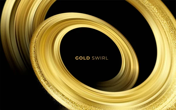 Gyllene virvel på svart bakgrund. Abstrakt glänsande färg guld våg designelement. Vektorillustration — Stock vektor