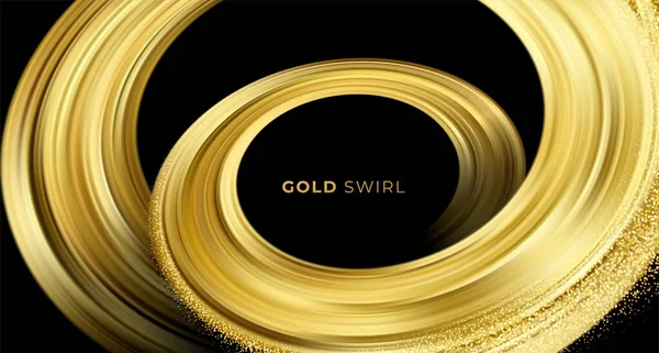 Redemoinho dourado sobre fundo preto. Abstrato cor brilhante elemento de design onda de ouro. Ilustração vetorial — Vetor de Stock