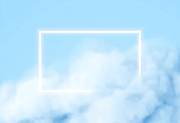 Marco de neón rectángulo abstracto sobre fondo de humo azul. Líneas de luz brillante vectorial. Fondo de neón oscuro. Ilustración vectorial — Vector de stock