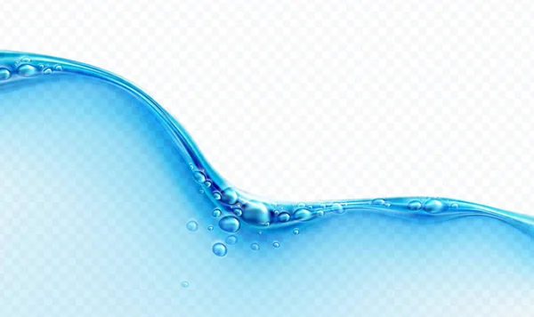 Acqua blu trasparente spruzzata con bolle isolate su fondo bianco. Effetto acqua trasparente reale. Illustrazione vettoriale — Vettoriale Stock