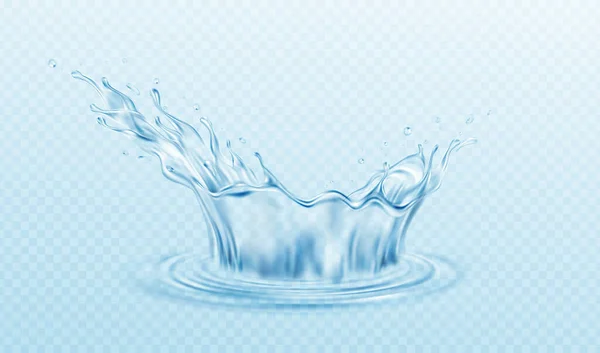 Realistische Illustration Wasserkrone spritzt isoliert auf transparentem Hintergrund. Echt transparenter Wassereffekt. Vektorillustration — Stockvektor