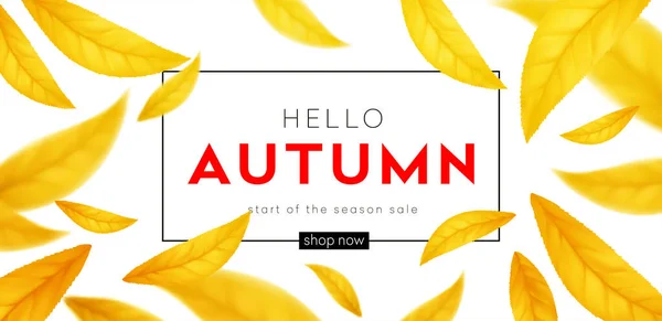 Antecedentes de la temporada de otoño de descuentos. Fondo de venta de otoño con hojas de otoño de color amarillo y naranja. Ilustración vectorial — Vector de stock