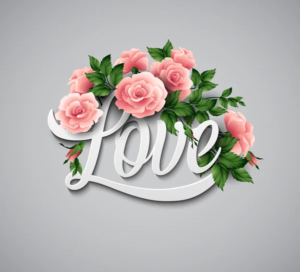Wort Liebe mit Blumen — Stockvektor