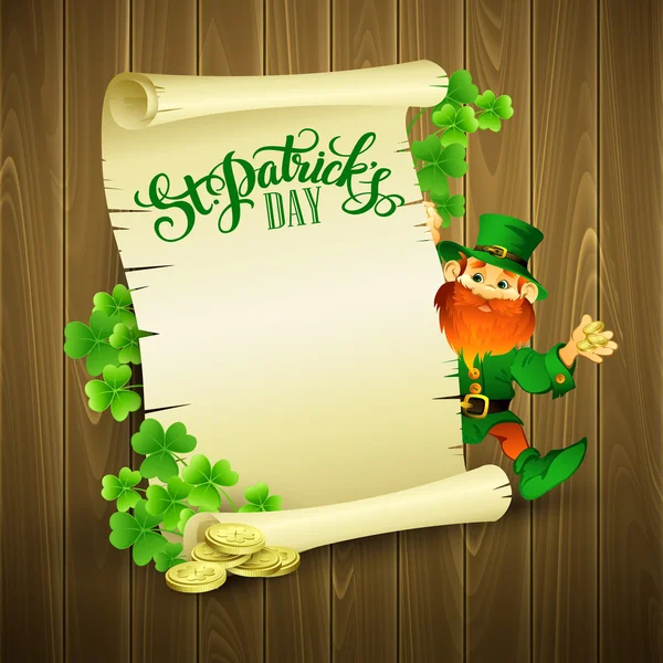 Ilustración vectorial del día de San Patricio con Leprechaun — Vector de stock