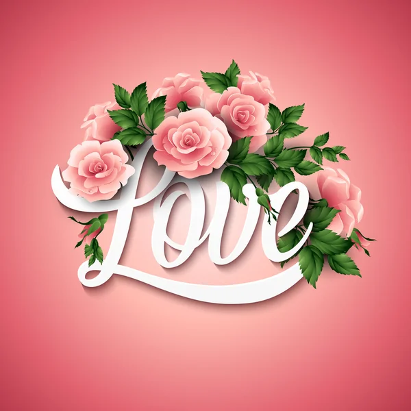 Palavra amor com flores —  Vetores de Stock