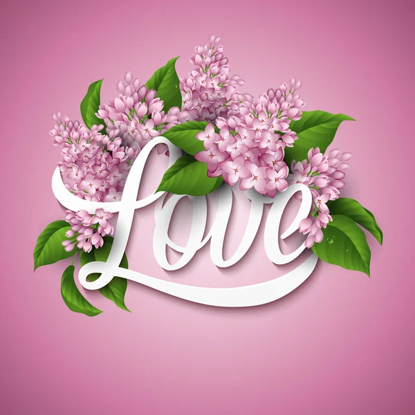 Palabra amor con flores — Vector de stock