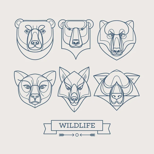 Iconos de arte lineal de animales. Ilustración vectorial — Archivo Imágenes Vectoriales