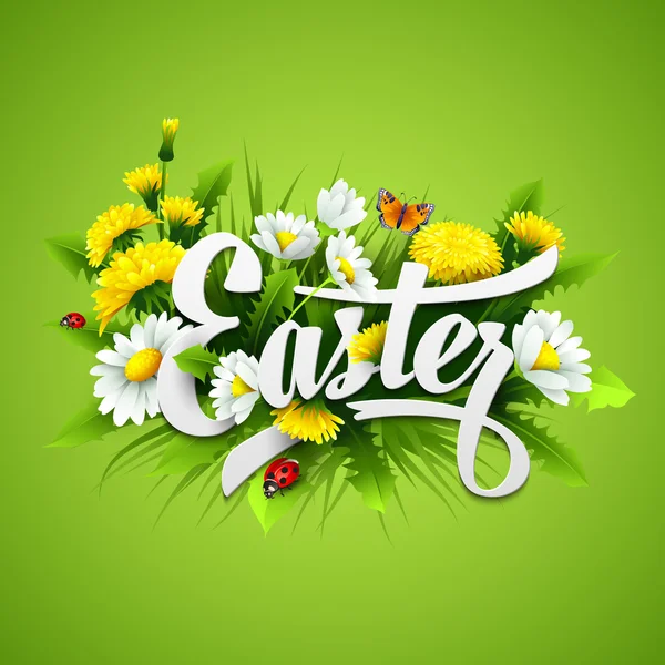 Titel Ostern mit Frühlingsblumen. Vektorillustration — Stockvektor
