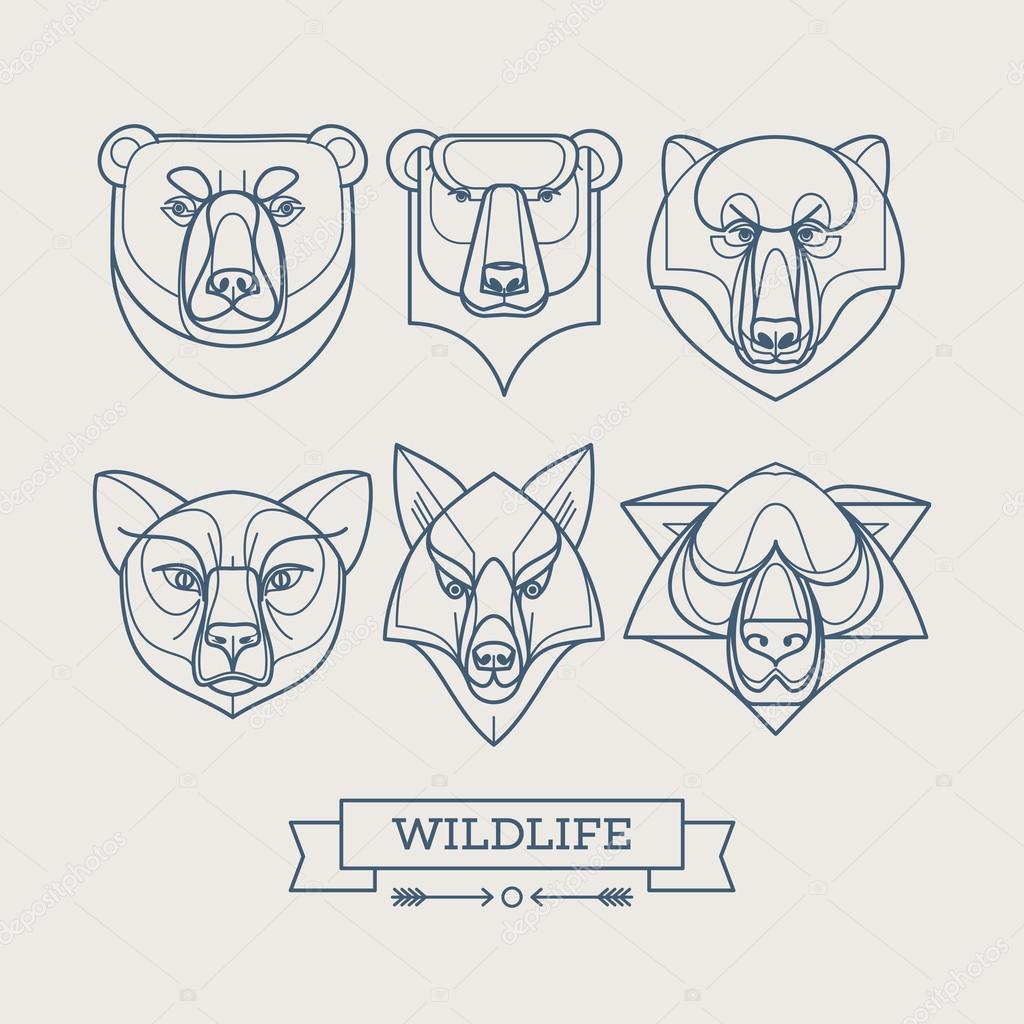 Animals linear art icons. Vector illustration