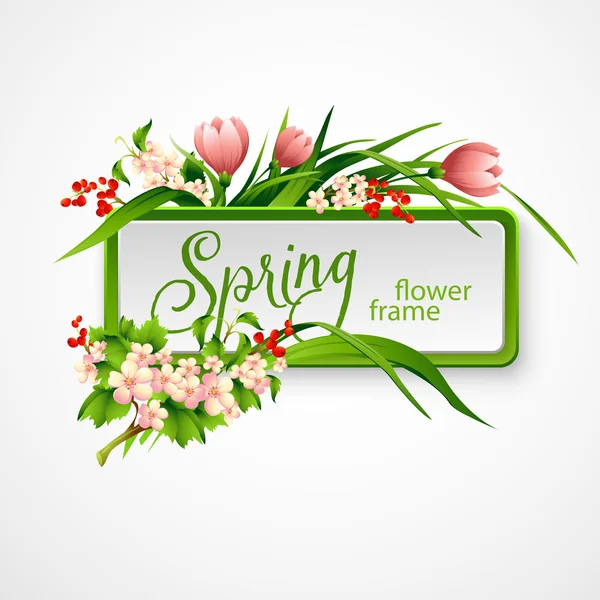 Moldura de primavera com flores. Ilustração vetorial — Vetor de Stock