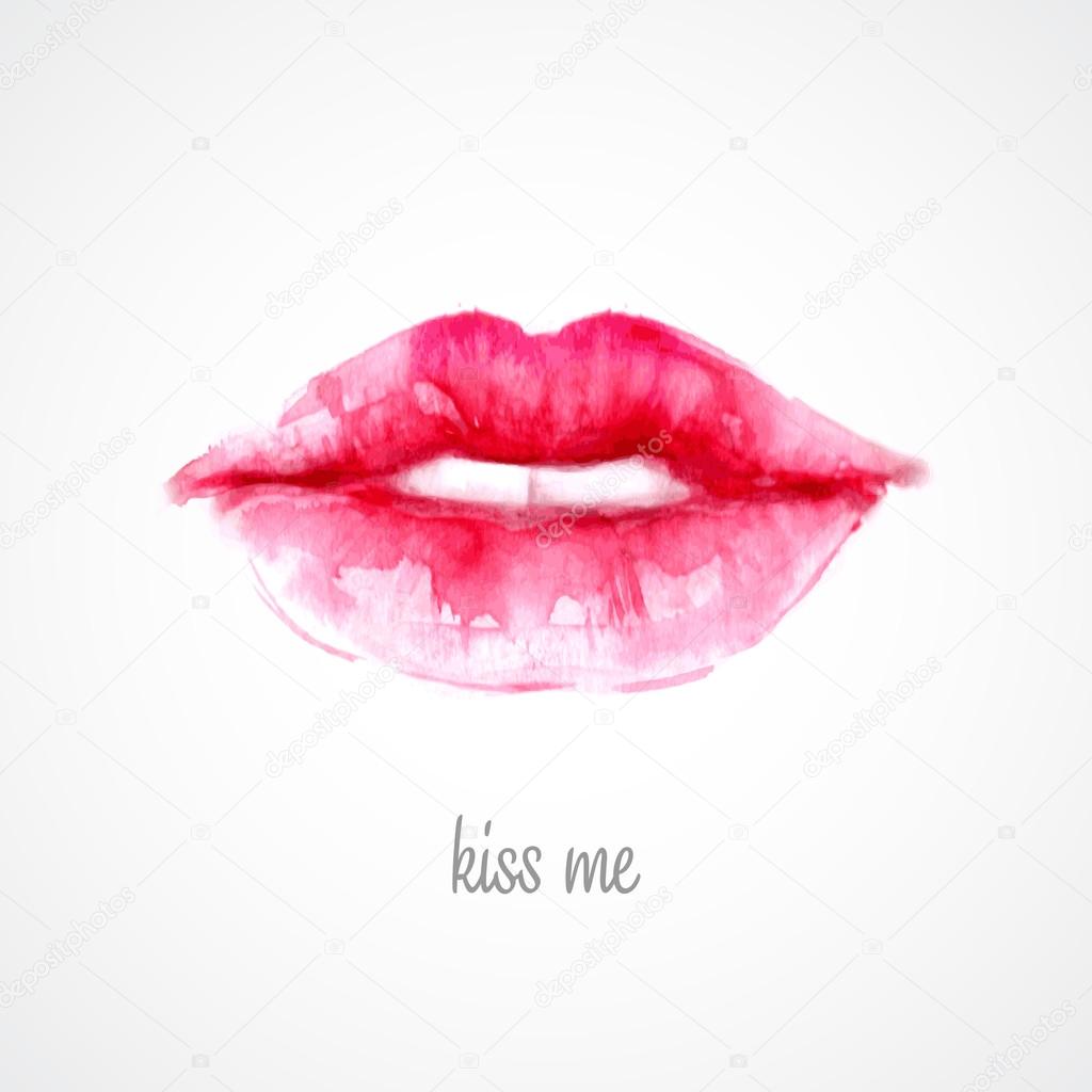 Lips painted in watercolor. Vector illustration