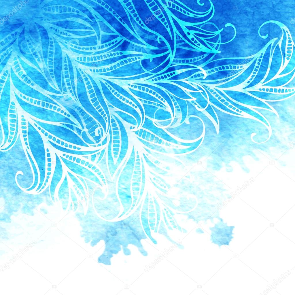 Vector watercolor background feathers and leaves