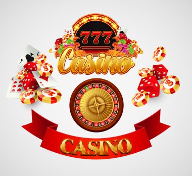 Kartları, cips, craps ve rulet Casino arka plan. Vektör çizim
