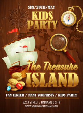 Treasure Island partisi el ilanı. Vektör şablonu