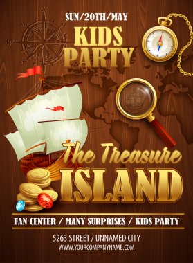 Treasure Island party flyer. Vector template