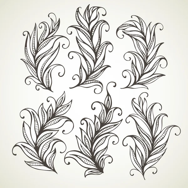 Feathers leaves. Hand drawn illustration — Stock Vector