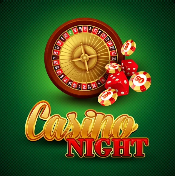 Casino bakgrund med kort, chips, craps och roulette. Vektor illustration — Stock vektor