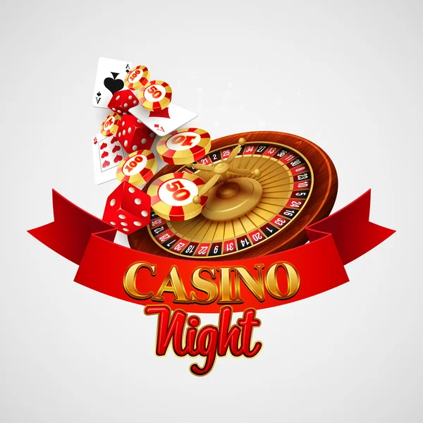 Fundo do casino com cartões, fichas, craps e roleta. Ilustração vetorial — Vetor de Stock