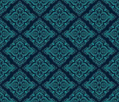 Lüks Damask seamless modeli. Mavi renk. Vektör çizimler