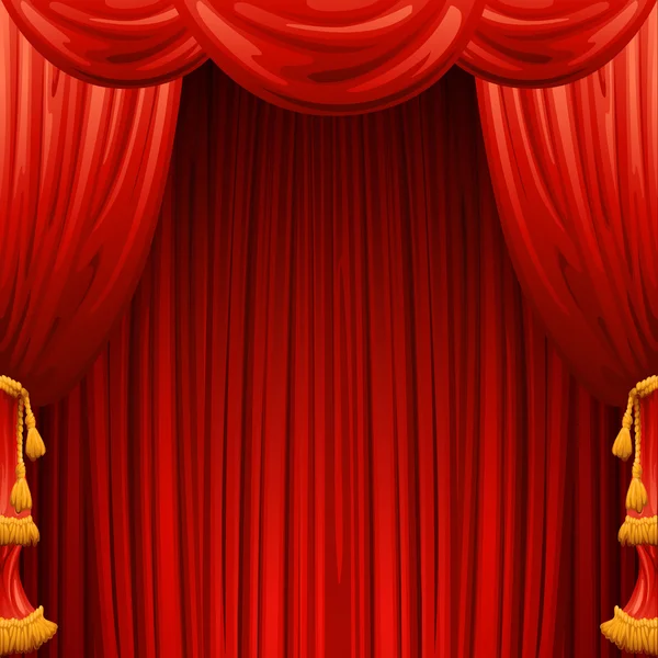 Cortinas rojas. Escena de teatro. Ilustración vectorial — Vector de stock