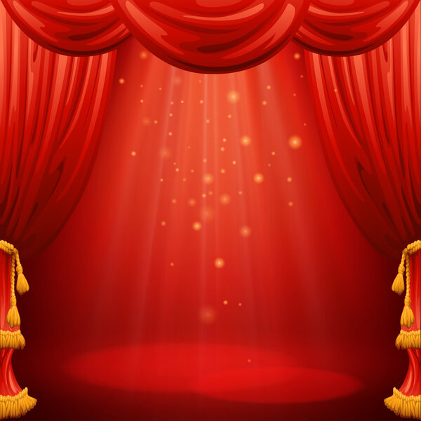 Red curtains. Theater scene. Vector illustration