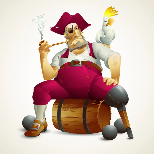 Карикатурный пират на бочке — стоковый вектор