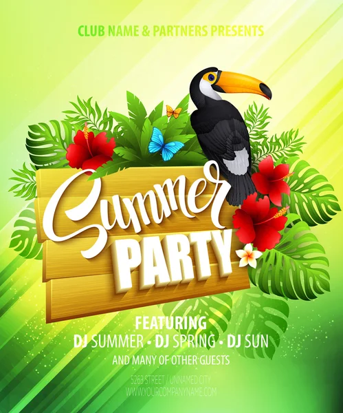 Summer party. Template poster. Vector illustration — Stock Vector
