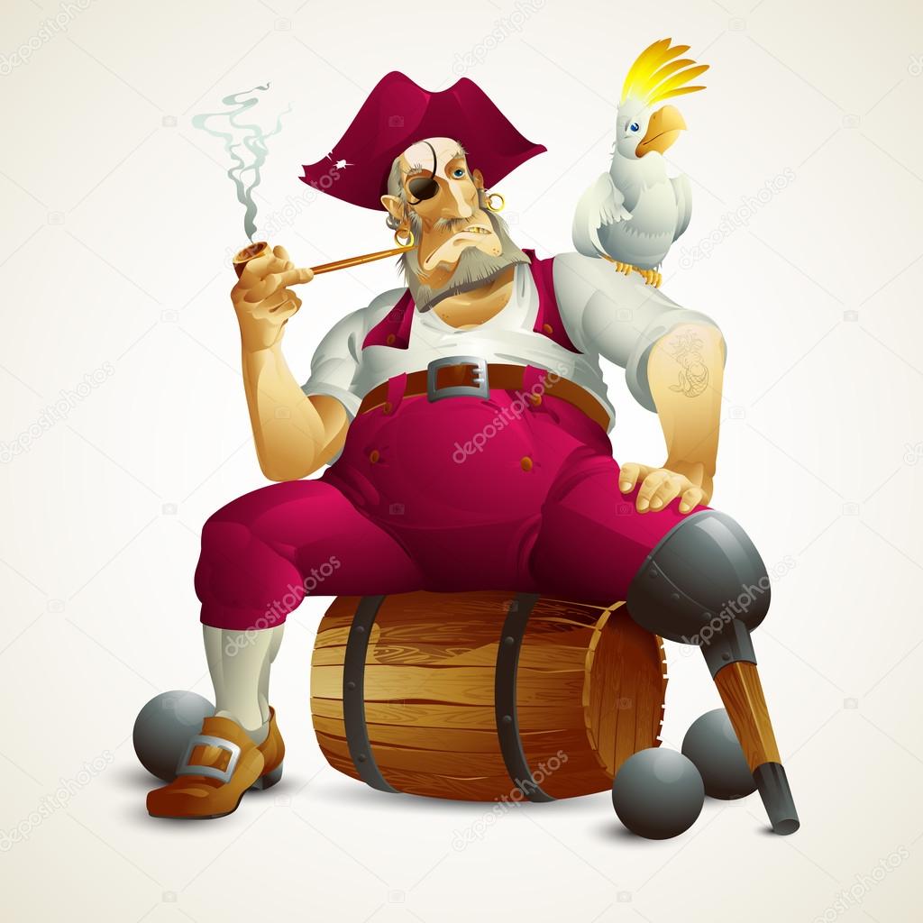 Cartoon pirate on barrel