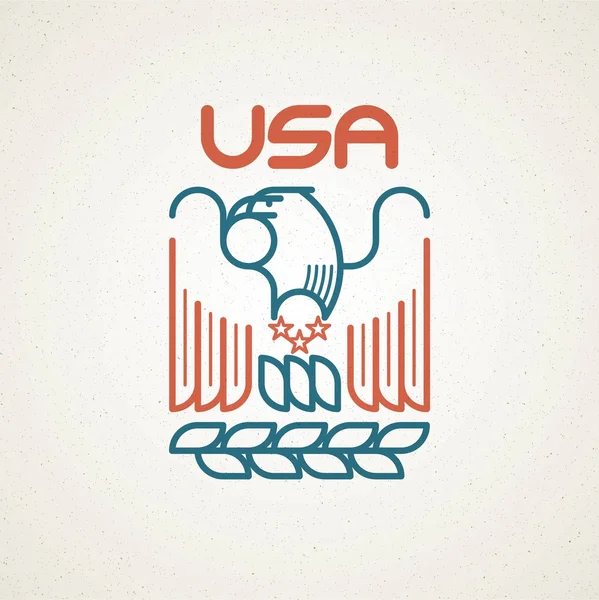 Feito nos EUA Símbolo com bandeira americana e modelos de águia emblemas. Ilustração vetorial —  Vetores de Stock