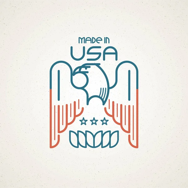 Hecho en los EE.UU. Símbolo con bandera americana y emblemas de plantillas de águila. Ilustración vectorial — Vector de stock