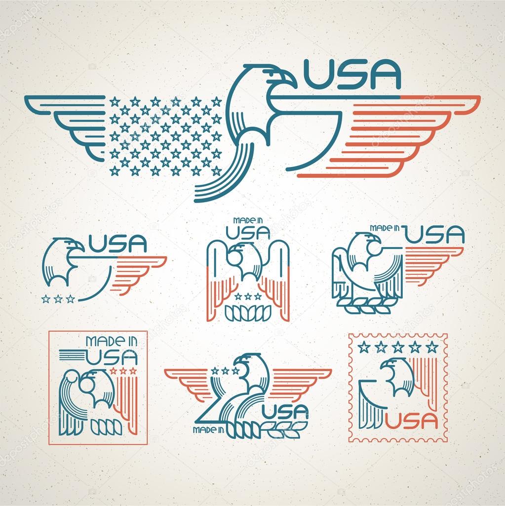 Made in the USA Symbol with  American flag and eagle Set of templates emblems. Vector illustration EPS 10