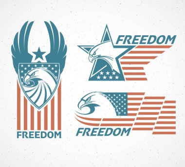 Anma Günü. Amerikan bayrağı ve kartal tipografik kartı. Vektör çizim