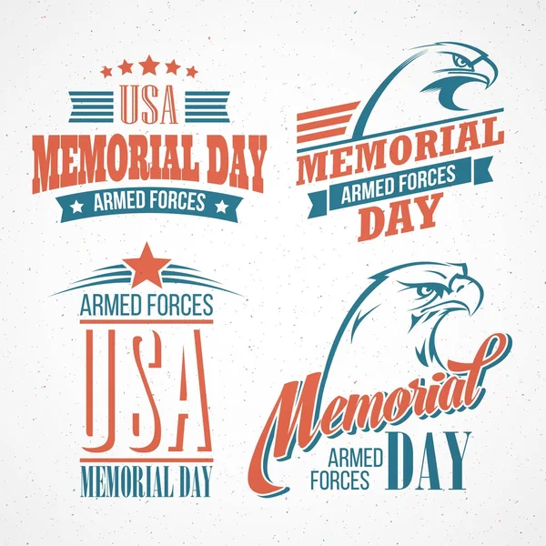 Memorial Day. Typograficzne karty z amerykańską flagę i orzeł. Ilustracja wektorowa — Wektor stockowy