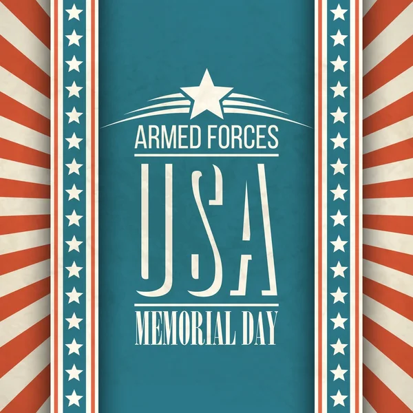 Ημέρα μνήμης. Τυπογραφικές κάρτα με την αμερικανική σημαία. Vector εικονογράφηση — Διανυσματικό Αρχείο