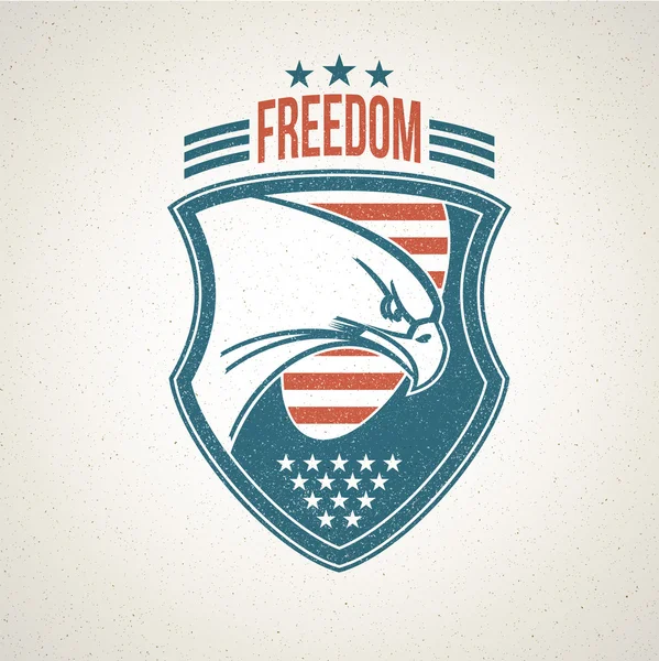 Logo del escudo con un símbolo de águila americana. Ilustración vectorial — Vector de stock