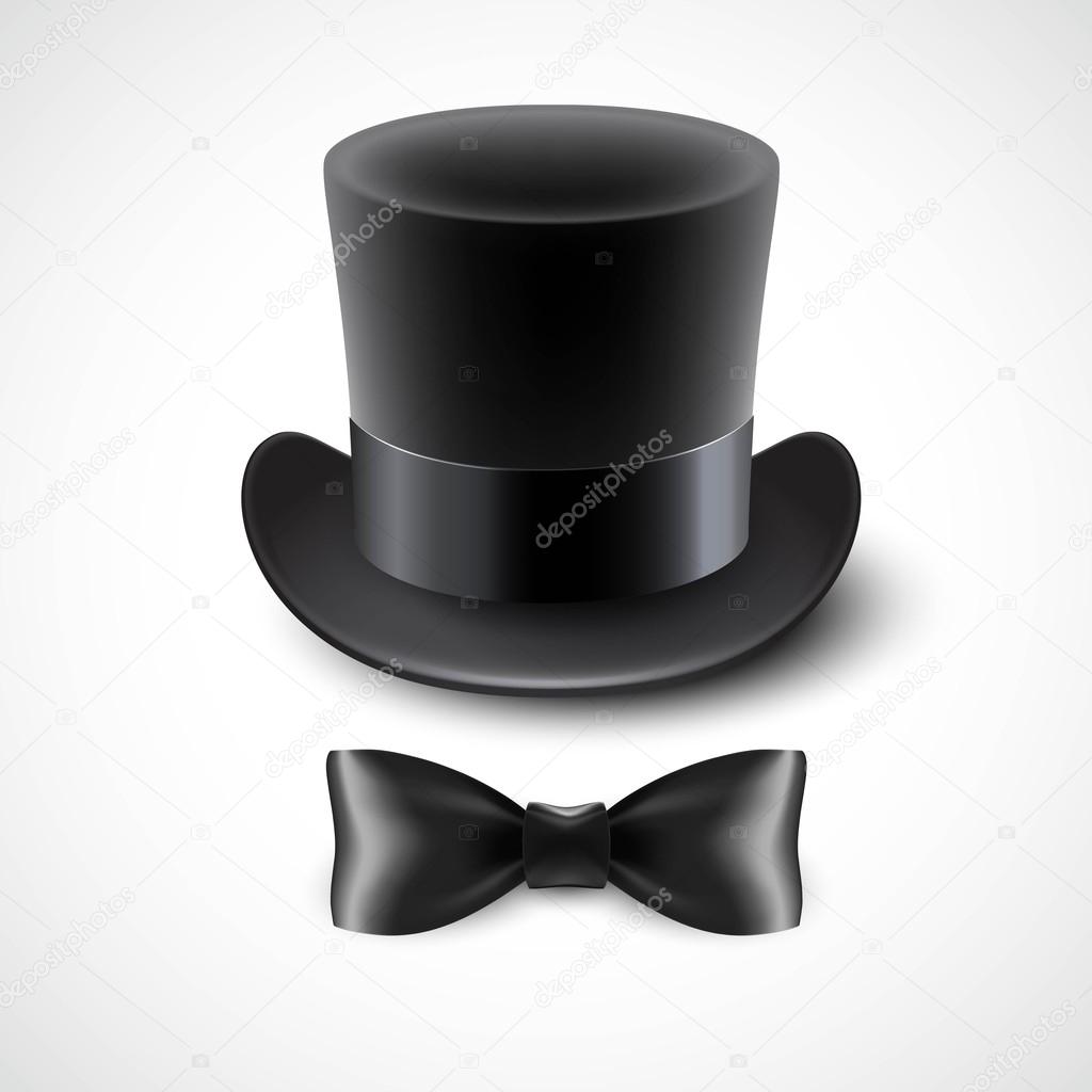 Vintage top hat and a bow tie. Vector illustration