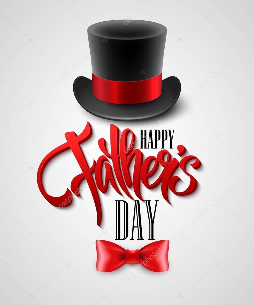 Black top hat isolated on white with text happy fathers day