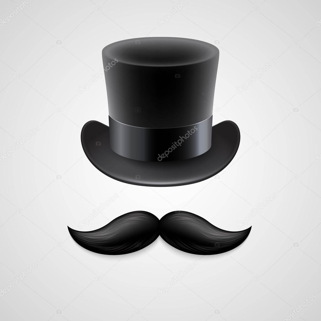 Vintage  top hat, mustaches. Vector illustration