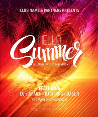 Merhaba Summer Beach parti el ilanı. Vektör tasarımı