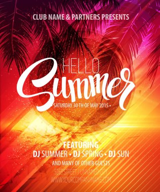 Merhaba Summer Beach parti el ilanı. Vektör tasarımı