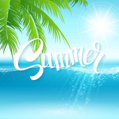 Yaz tatili palmiye yaprakları ve deniz arka plan vektör