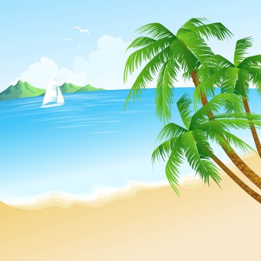 Yaz tatili palmiye yaprakları ve deniz arka plan vektör