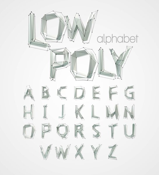 low poly alphabet font. Vector illustration