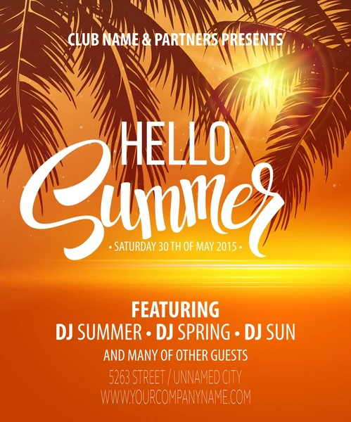 Hola Summer Beach Party Flyer. Diseño de vectores — Vector de stock