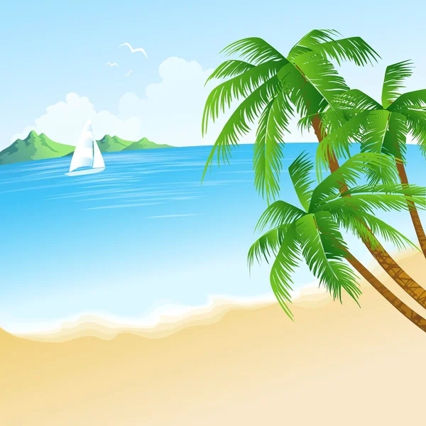 Summer holidays vector background  with palm leaves and sea — Stock Vector