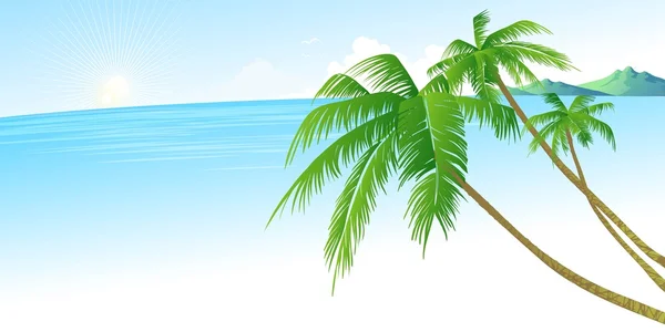 Summer holidays vector background  with palm leaves and sea — Stock Vector