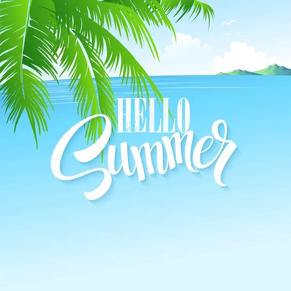 Летние каникулы векторный фон с пальмовыми листьями и морем — стоковый вектор